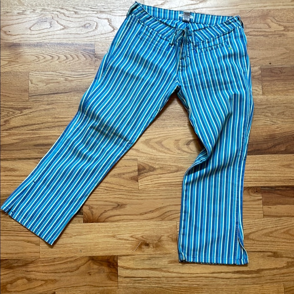 Abercrombie & Fitch Blue and Green Striped Pants
